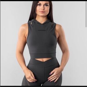 Alphalete Grey Cropped Cut Out Hoodie Tank Top